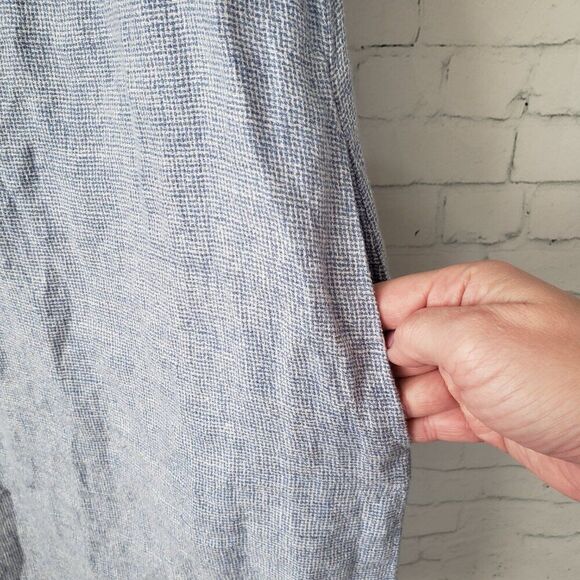 Faherty Hana Shirt Dress Size XS Blue Basket Weave 100% Linen Short Sleeve - Picture 6 of 13